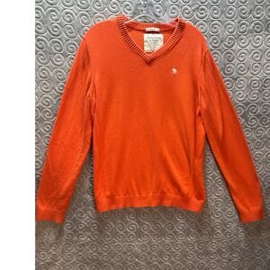 Abercrombie Fitch V Neck Sweater Orange Long Sleeve Men Large Muscle Fit **READ*